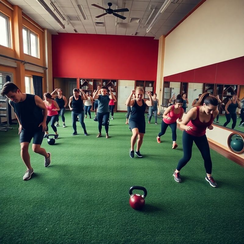 Overhead view of a full Ashford Group group fitness class mid-movement